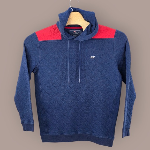 Vineyard Vines Quilted Hoodie Men Medium Blue Red Logo Pullover Gorpcore Outdoor - Picture 1 of 9